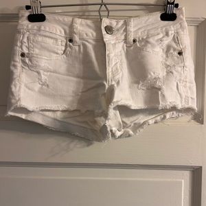 Distressed denim white shorts